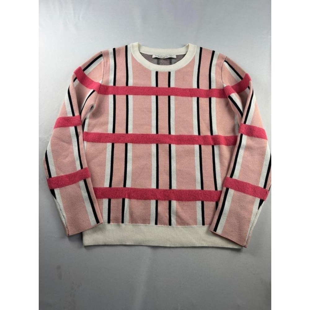Pink Striped Preppy Coquette Sweater Mohair Blend Barbiecore Soft Girl Knit SZ S